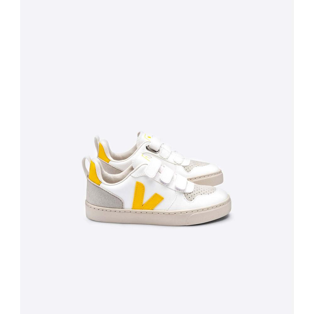 Kids\' Veja V-10 STRAPS CWL Sneakers White/Orange | SG 844QMA